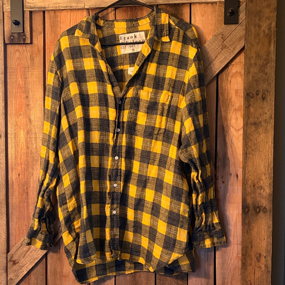 Frank & Eileen Yellow and Black Plaid Button Down Shirt xlarge Joedy